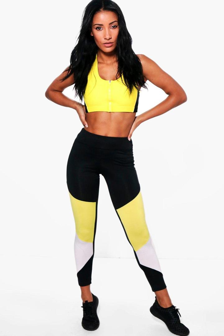 Boohoo Yasmine Fit Colour Block Running Leggings Yellow