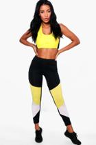 Boohoo Yasmine Fit Colour Block Running Leggings Yellow