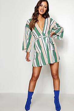 Boohoo Petite Darcy Kimono Sleeve Stripe Swing Dress