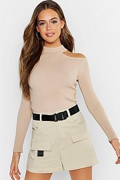 Boohoo Cut Out Detail Rib Knit Jumper