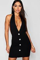 Boohoo Horn Button Halter Mini Dress