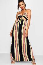 Boohoo Claire Knot Front Cut Work Striped Maxi Dress