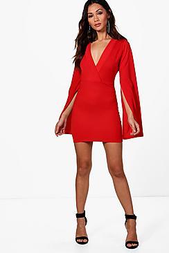 Boohoo Petite Split Sleeve Wrap Mini Dress
