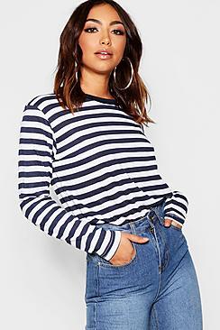 Boohoo Basic Stripe Cotton Long Sleeve T-shirt