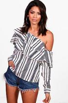 Boohoo Tall Lauren One Shoulder Stripe Ruffle Top