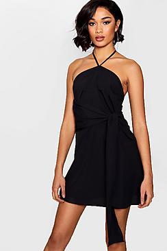 Boohoo Beth Bandeau Tie Front Shirt Dress