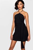 Boohoo Beth Bandeau Tie Front Shirt Dress