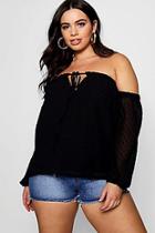 Boohoo Plus Bella Dobby Bardot Top