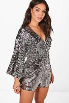 Boohoo Louise Sequin Stripe Kimono Sleeve Wrap Playsuit