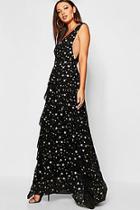 Boohoo Tall Metallic Star Ruffle Maxi Dress