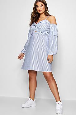 Boohoo Zendaya Edit Twist Front Cold Shoulder Smock Dress