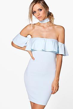 Boohoo Jessa Off Shoulder Choker Bodycon Dress