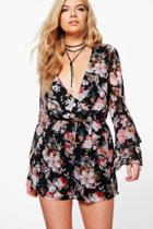 Boohoo Jess Wrap Front Ruffle Sleeve Floral Playsuit Multi