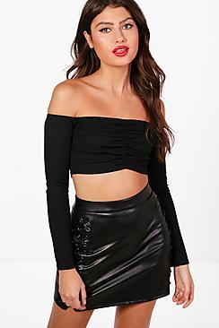 Boohoo Alicia Ruched Front Crop Jumper