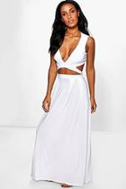 Boohoo Carmen Cut Out V Neck Soft Touch Maxi Dress
