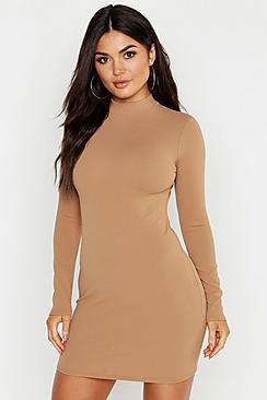 Boohoo High Neck Scuba Crepe Long Sleeve Bodycon Dress