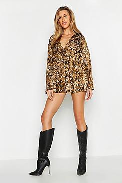 Boohoo Animal Safari Cargo Pocket Playsuit