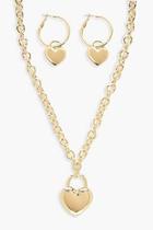 Boohoo Statement Heart Chain Necklace & Hoop Set