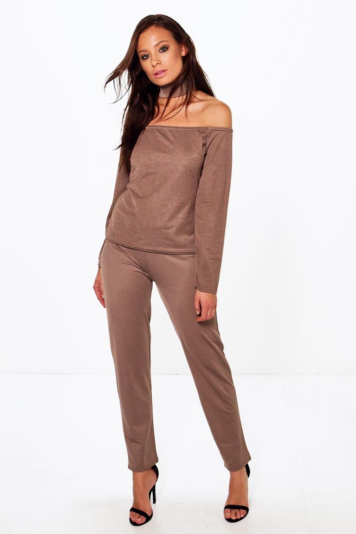 Boohoo Cara Crepe Skinny Trouser Mocha