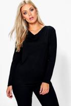 Boohoo Plus Elizabeth High Neck Cowl Top Black