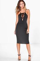 Boohoo Aida Lace Up Front Midi Dress