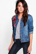 Boohoo Ava Denim Floral Embroidered Jacket Blue