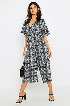 Boohoo Snake Print Wrap Detail Jumpsuit