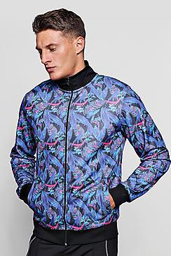 Boohoo Tropical Feather Print Track Top Jacket
