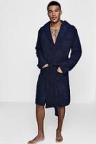 Boohoo Navy Hooded Dressing Gown In Towelling