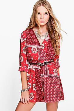 Boohoo Molly Boho Playsuit Wrap Front Playsuit