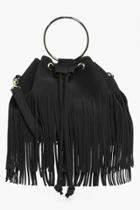 Boohoo Lena Fringed Duffle Bag With Circle Trim Black