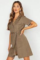 Boohoo Utility Pocket Belted Shift Dress