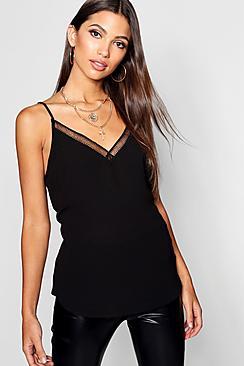 Boohoo Mesh Insert Woven Cami