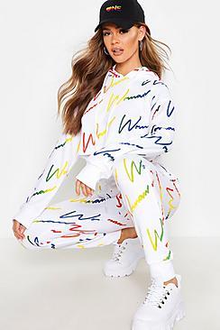Boohoo Rainbow Woman Script Crop Hoodie Tracksuit