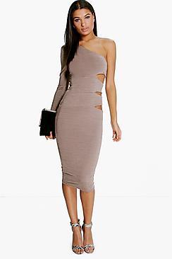 Boohoo Taylor One Shoulder Cut Out Side Midi Dress