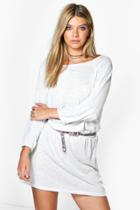 Boohoo Layla Belted Tunic Dress Ecru