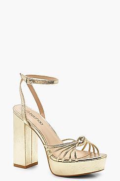 Boohoo Metallic Cage Toe Platform Heels