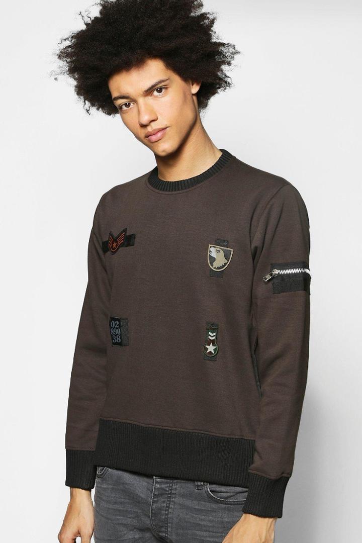 Boohoo Badged Ma1 Zip Sweatshirt Khaki