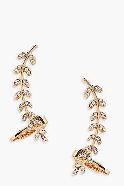 Boohoo Emily Diamante Leaf Ear Cuff Set