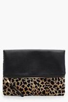 Boohoo Amy Leopard Contrast Fold Over Clutch