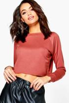 Boohoo Lucy Raw Edge Long Sleeved Sweatshirt Brown