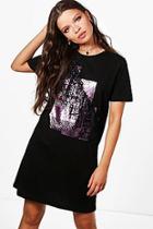 Boohoo Maisy Lace Detail Foil Print T-shirt Dress