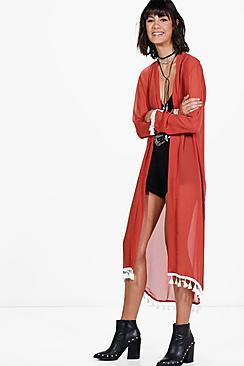 Boohoo Arabella Maxi Tassel Trim Kimono