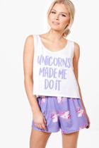 Boohoo Zoe Unicorns Made Me Do It Short + Tank Top Lilac