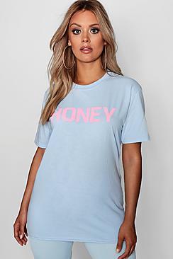 Boohoo Plus Honey Slogan T-shirt