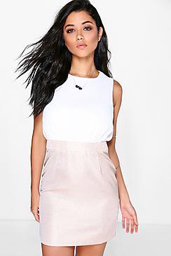 Boohoo Tanya Chiffon Top Metallic Fitted Dress