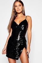 Boohoo Petite Strappy Bust Detail Sequin Bodycon Dress