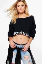 Boohoo Petite Ella Just Peachy Slogan Sweat Black