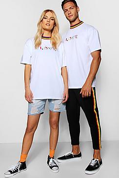 Boohoo Pride Embroidered Love T Shirt In Loose Fit