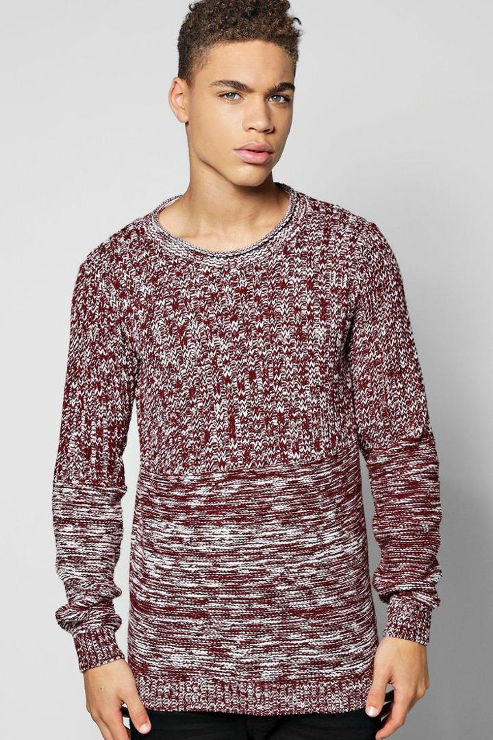 Boohoo Mixed Knit Scoop Neck Jumper Wine